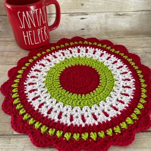 Christmas Colors Crochet Mandala Handmade 12 Inch Doily/Centerpiece - Picture 1 of 3